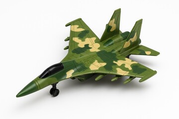 Obraz premium Miniature military drone with camo design on a plain white surface