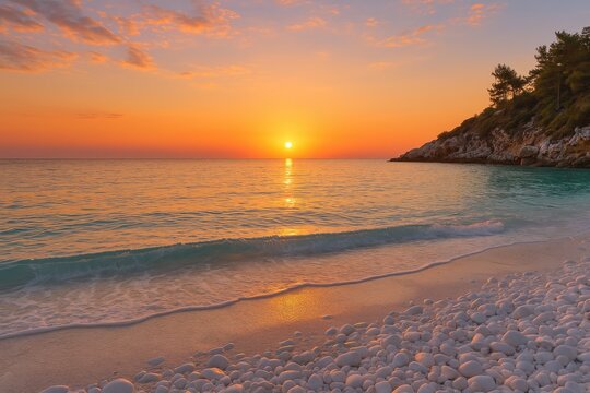 Morning glow over the stunning Saliara Beach in the Thassos Archipelago