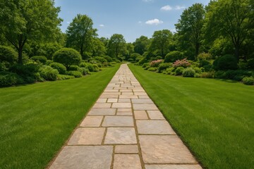 Garden walkway illuminated by daylight