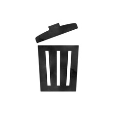 Trash Can Icon Watercolor Style (No Background, Solid Black)