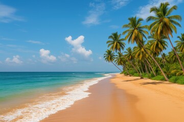 Naklejka premium Tropical seaside with lush palm groves and sandy shores