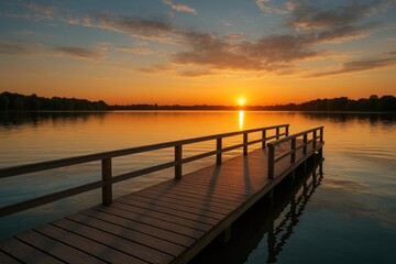 Obraz premium Stunning evening view of a serene lake just before sunset