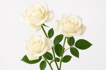 Pure white roses displayed against a white background