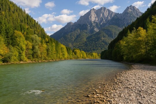 The Enns River meanders through Gesause National Park in Austria