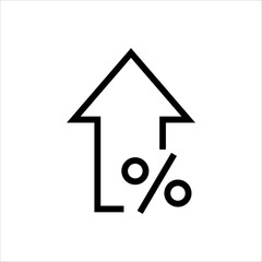 Upward arrow with percent sign symbolizing interest rate growth, inflation, increase, or price rise.