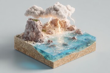 Miniature island scene with storm