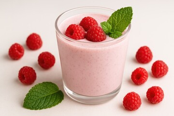 Delicious berry-flavored milkshake with raspberries