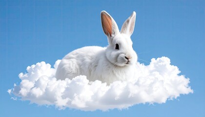 White rabbit on a fluffy cloud