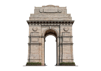 Iconic historical monument india gate architectural landmark design for educational and cultural exploration on transparent background, PNG