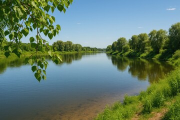 Fototapeta premium Scenic summer landscape by the Moksha River
