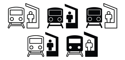 Simple Black and White Train Station Icons Vector Design Illustration © looli