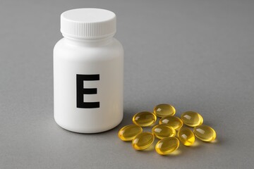 Vitamin E displayed on a gray background for medical purposes