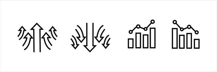 Up and down arrows with line and bar chart icons for business and finance concepts.