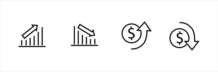 Chart icons with rising and falling bars, and dollar signs showing growth and decline.