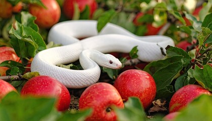 White snake amongst red apples