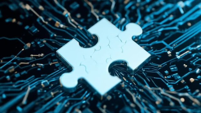 Puzzle pieces on a digital background symbolize the modular and interconnected nature of microservices architecture. 4k video