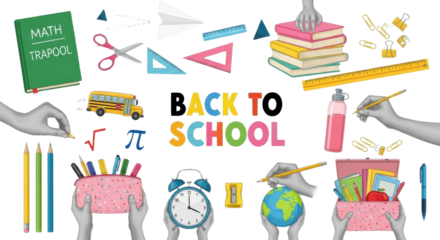 Back to School Concept with Books and School Supplies isolated PNG with Transparent Background