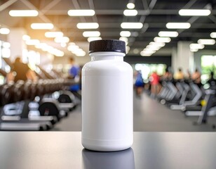 White supplement bottle in gym