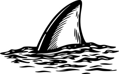 Shark fin rising above ocean surface dangerous predator, water ripple, marine wildlife threat, sea danger symbol