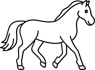 Graceful horse outlined in black, elegant walking pose simple animal illustration, minimalistic design