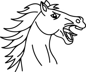 Fototapeta premium Horse head outline with flowing mane, open mouth and expressive eyes dynamic animal line art illustration
