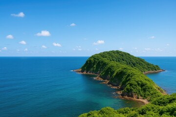 Fototapeta premium Vibrant summer sky and picturesque landscape at Cape Kasa in Kaga City, Ishikawa Prefecture