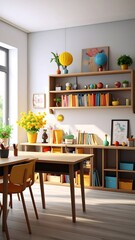 Obraz premium Sunlit classroom with colorful decor