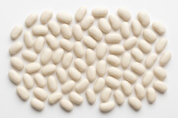 Isolated white beans scattered on a white background