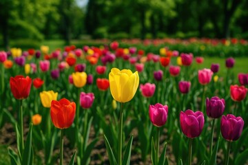 Colorful Tulip Display at Botanical Gardens