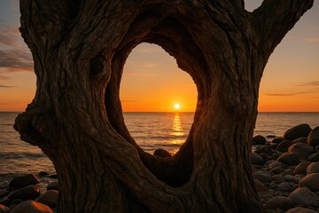 Evening glow shining through ancient branches