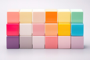 Attractive Colorful wooden blocks aligned in a strip on a neutral white background