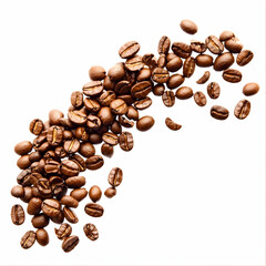 Obraz premium Coffee beans scattered on a white background