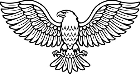 Obraz premium Majestic eagle outline with spread wings powerful bird illustration, predator symbol, monochrome animal drawing