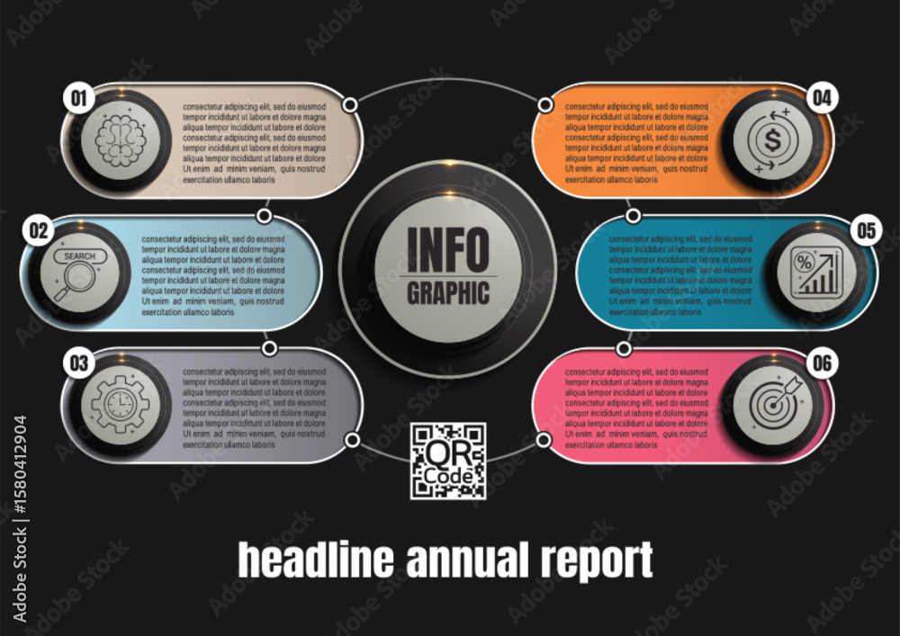 Wall mural professional 6 step infographic for business timelines and workflows. editable vector layout for pre