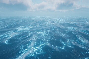 Vast ocean surface, electric blue streaks
