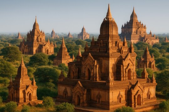 Ancient religious structures from the 11th to 13th centuries at the Bagan archaeological site
