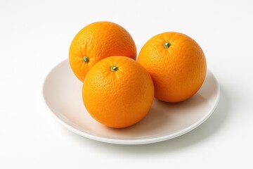Three citrus fruits arranged on a pristine white dish, promoting healthy eating.
