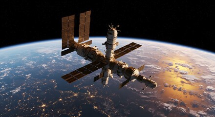 International Space Station Orbiting Above Earth at Dusk with Glowing Atmosphere