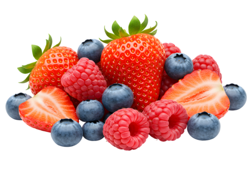 Isolated Fresh Berries Pile Strawberry Blueberry Raspberry Food Still Life