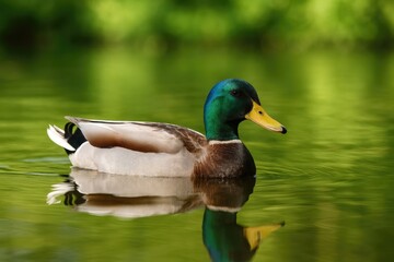 Fototapeta premium The duck drifts along the river's surface