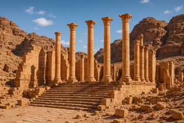 Ancient Temple Remnants of the Nabataean Civilization in a Desert City