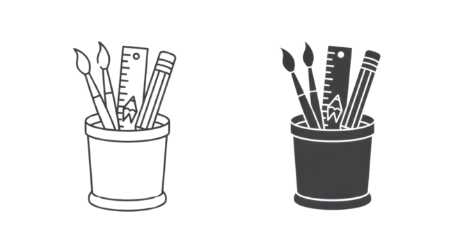 Art supplies in a container illustration isolated PNG with Transparent Background