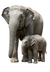Fototapeta premium Isolated Transparent Background of Mother and Baby Elephant Together