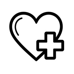 Simple Outline Icon of a Heart with a Plus Sign to Add to Favorites or Like