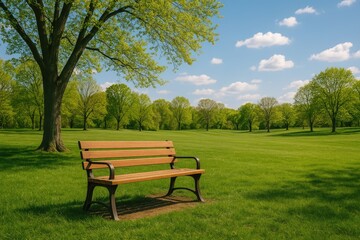 The peacefulness of a vacant wooden seat amidst a global health crisis