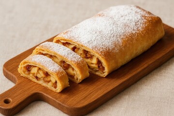 Delicious pastry served on a rustic wooden surface