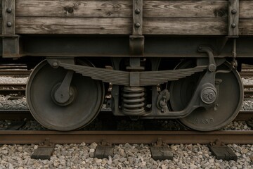 Vintage train carriage suspension and wheel mechanisms