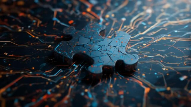 Puzzle pieces on a digital background symbolize the modular and interconnected nature of microservices architecture. 4k video
