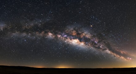 Stunning Night Sky Displaying the Milky Way Galaxy and Dazzling Stars Over a Dark Landscape