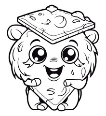 Fototapeta premium Coloring book for children slice of pizza Black and white vector illustration.